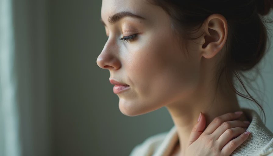 Close-up of a mother's face with her eyes closed, taking a slow breath, while a baby's hand rests on her shoulder, showing the ten-second no-touch reset in action.