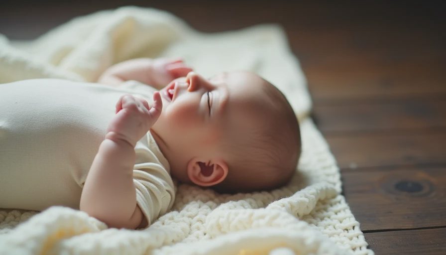 Early newborn feeding cue — baby sucking on hands before crying Close-up of a newborn baby sucking on their hand as an early hunger cue, lying on a soft cream-colored blanket.